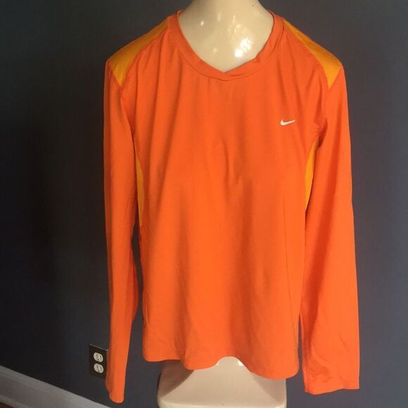 Nike orange color block compression style top, M - Picture 1 of 5